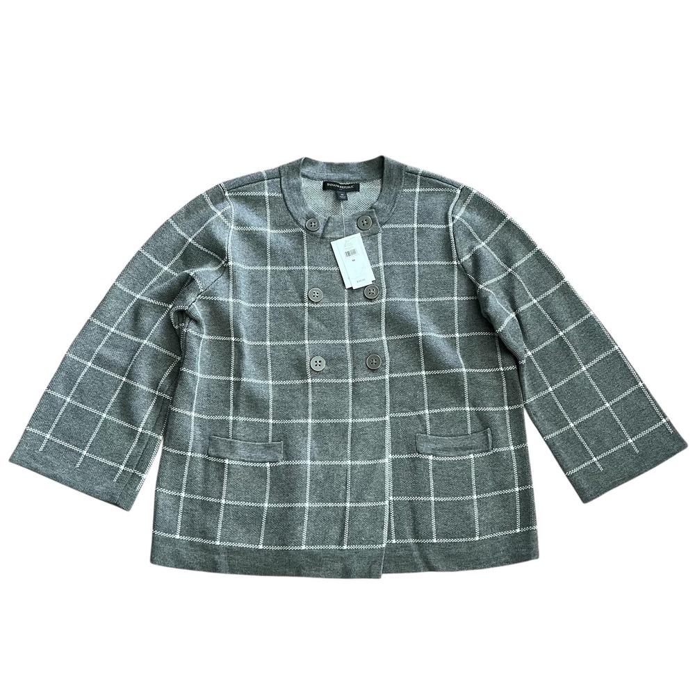 Banana Republic Factory Double Breasted Sweater Gray Windowpane Medium Old Money